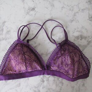 Victorias Secret Bralette Bra M Medium Purple Lace Strappy Wire Free Wireless